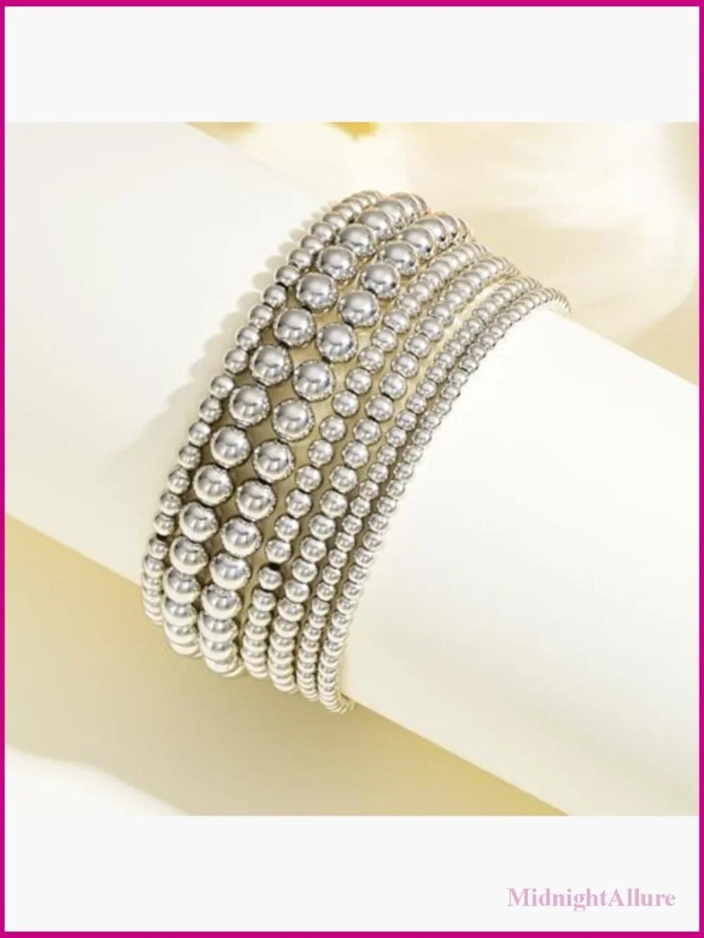 7pcs Gold Beaded Bracelets Set Stretch Adjustable 14K Gold Plated Stackable
